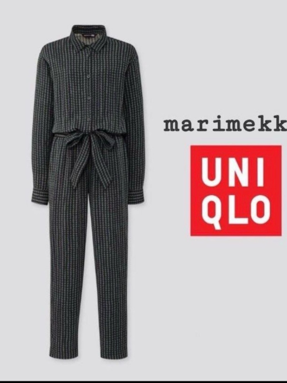 Navy & Green Long-Sleeve Jumpsuit with Tie Waist